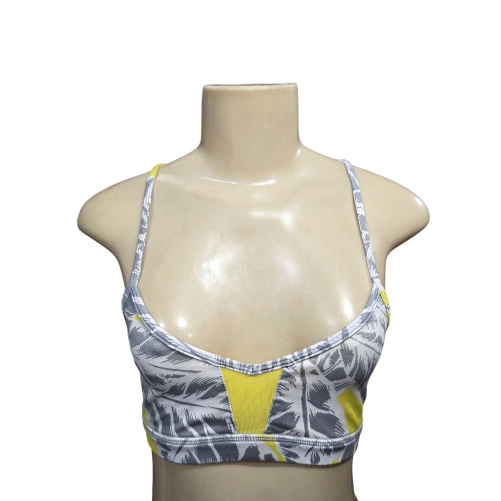 Alo Yoga White Yellow Gray Mesh Goddess Strappy Sports Bra activewear Size‎ XS